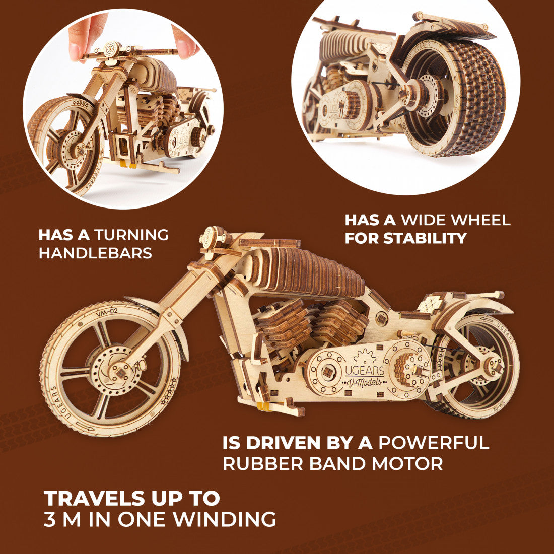 Ugears Self-propelled Wooden 3D Puzzle Bike VM-02